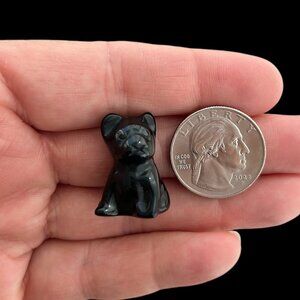 Carved OBSIDIAN French Bulldog - Miniature gemstone Crystal dog Make an Offer